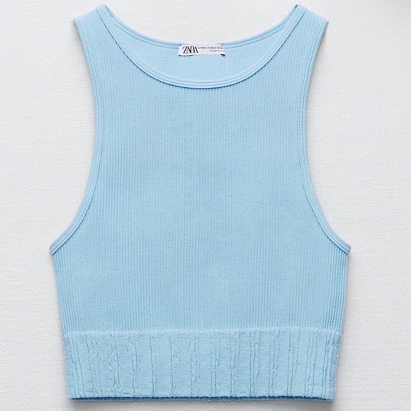 NEW ZARA BLUE RIBBED SEAMLESS CROP TOP - Picture 7 of 8